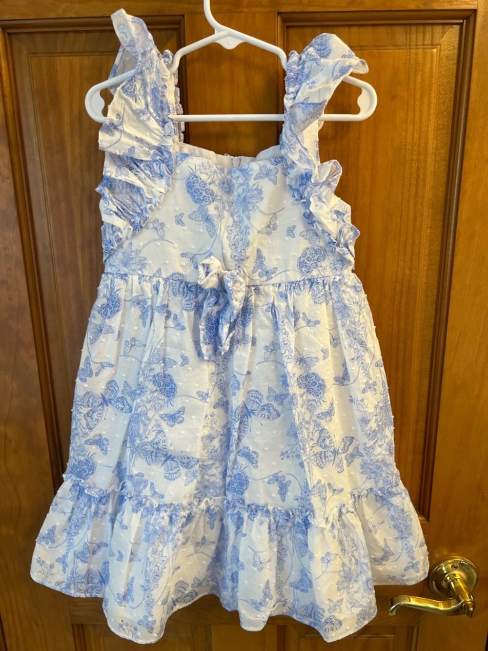 Bonnie Jean White & Light Blue Ruffle Strap Sundress
